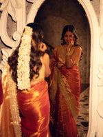 Ishita Dutta | Handwoven Orange Banarasi Tissue Silk Saree