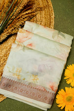 Handwoven Pastel Green Banarasi Blended Muslin Silk Saree