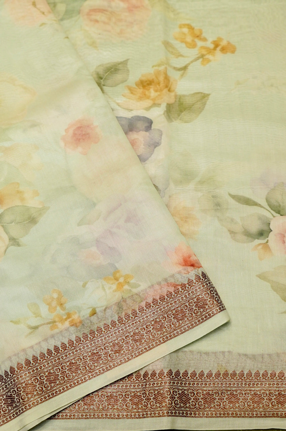 Handwoven Pastel Green Banarasi Blended Muslin Silk Saree