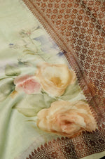 Handwoven Pastel Green Banarasi Blended Muslin Silk Saree