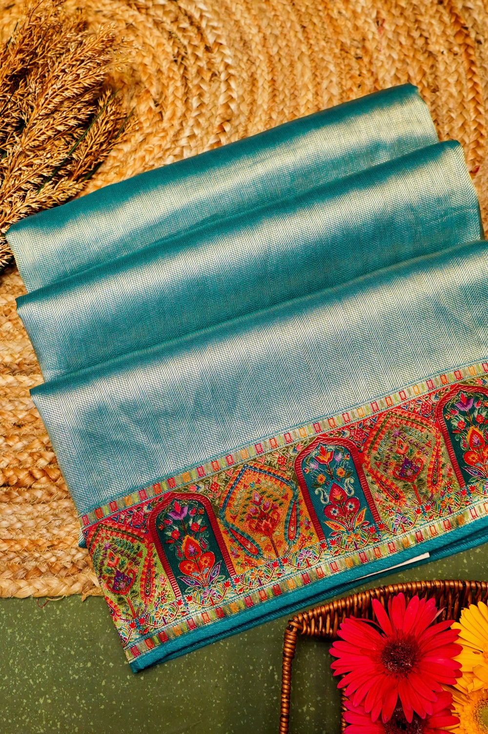 Banarasi Sea Green Blended Moonga Silk Saree