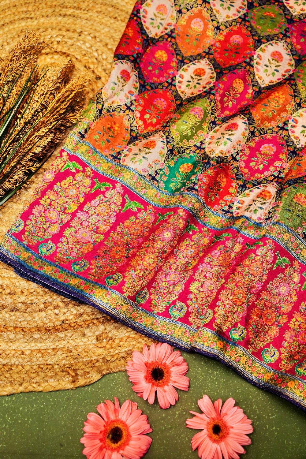 Banarasi Multi Color Blended Moonga Silk Saree