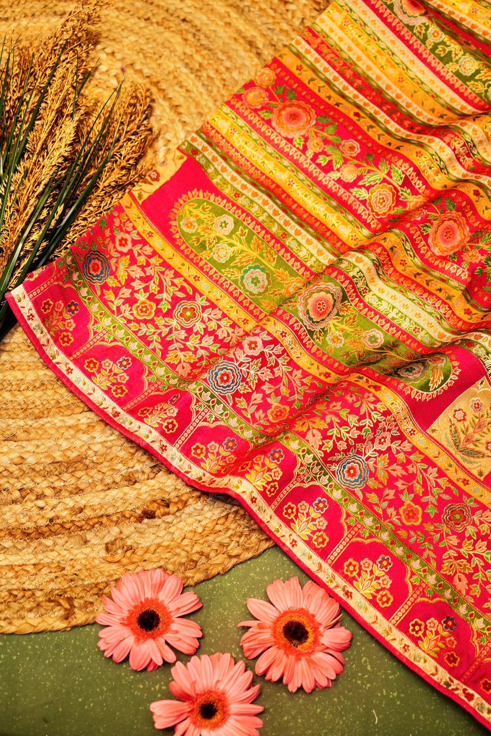 Banarasi Multi Color Blended Moonga Silk Saree