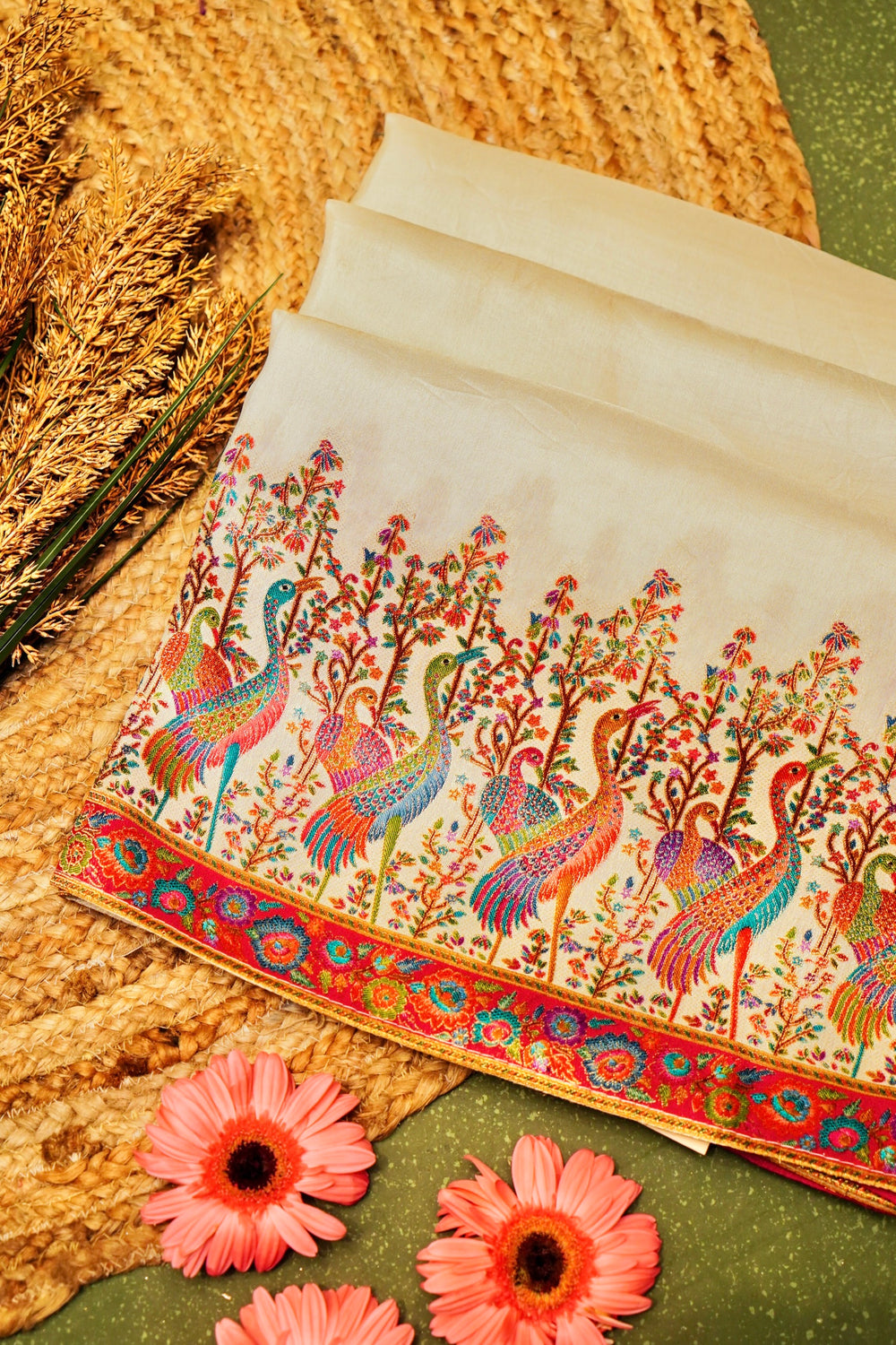 Banarasi Off White Blended Moonga Silk Saree