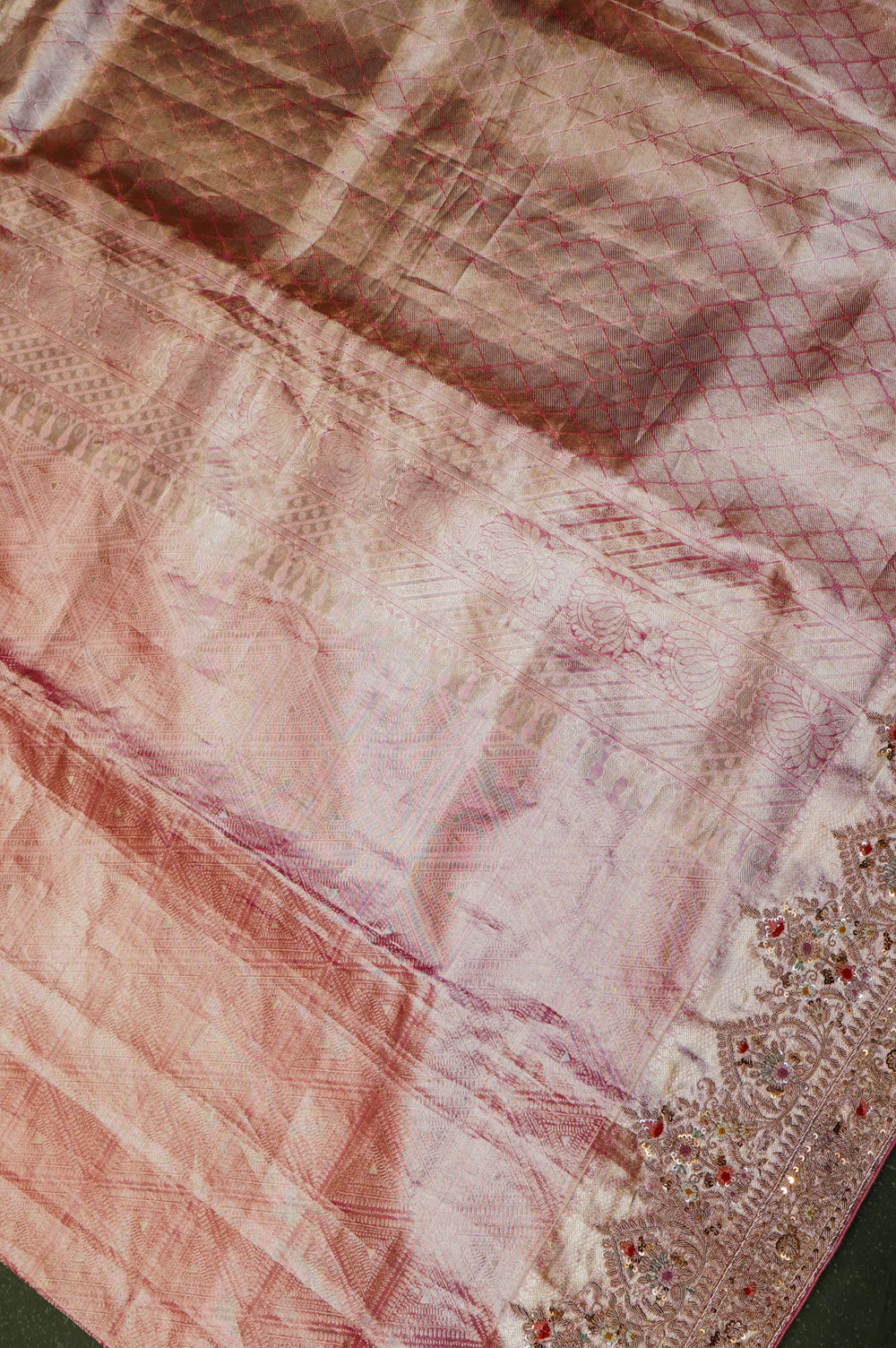 Designer Peach Tissue Silk Saree