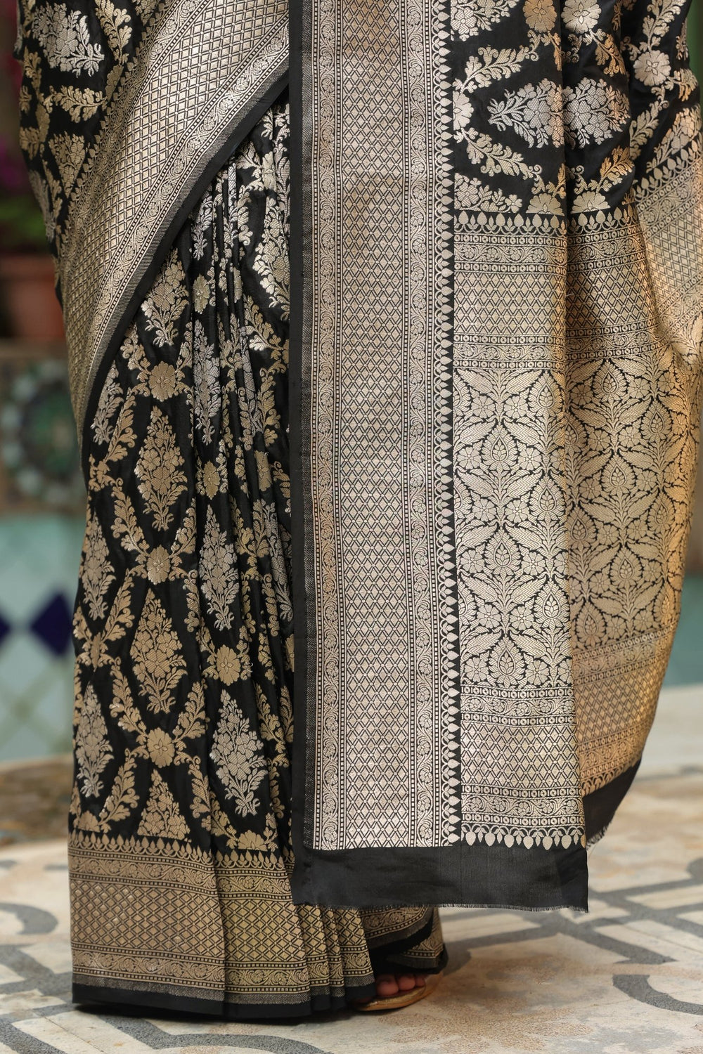 Riwayat | Handwoven Black Banarasi Katan Silk Saree