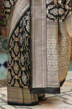 Riwayat | Handwoven Black Banarasi Katan Silk Saree