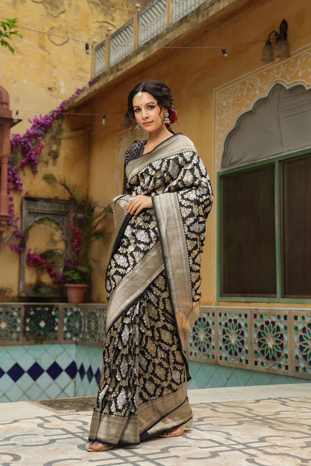 Riwayat | Handwoven Black Banarasi Katan Silk Saree
