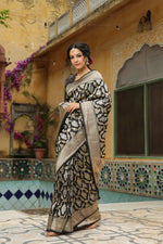 Riwayat | Handwoven Black Banarasi Katan Silk Saree
