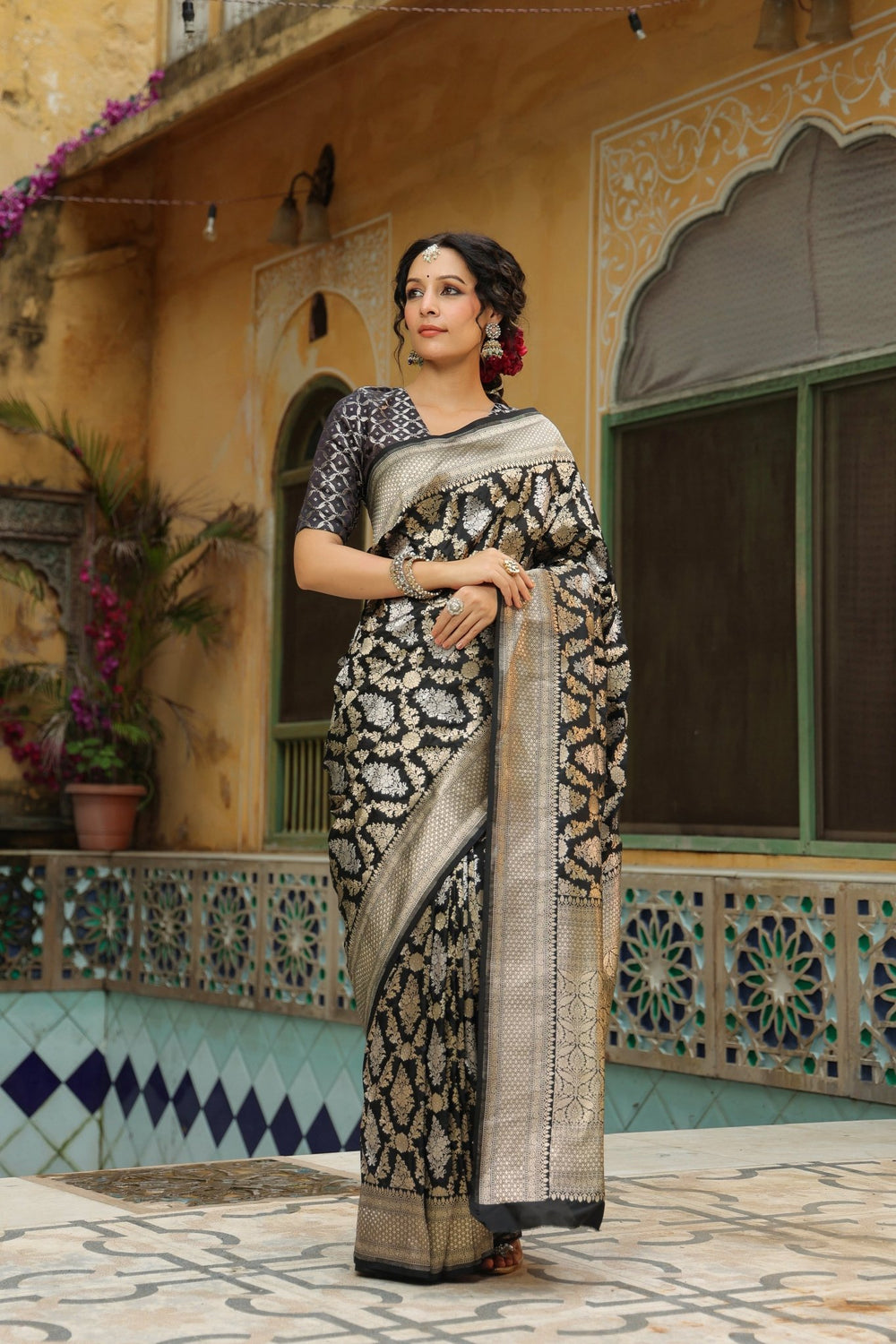 Riwayat | Handwoven Black Banarasi Katan Silk Saree