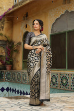 Riwayat | Handwoven Black Banarasi Katan Silk Saree
