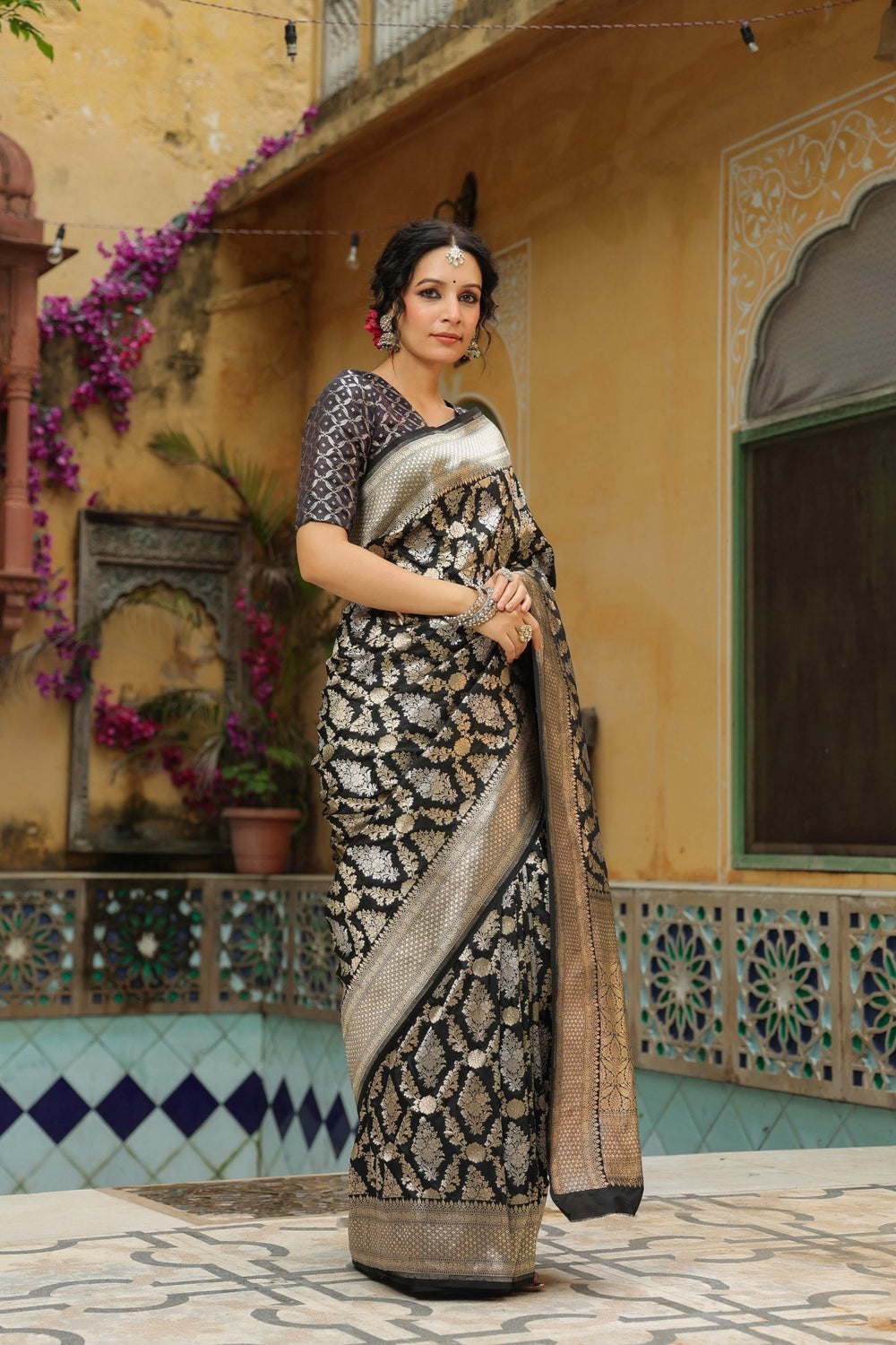 Riwayat | Handwoven Black Banarasi Katan Silk Saree