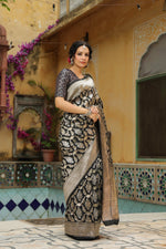 Riwayat | Handwoven Black Banarasi Katan Silk Saree