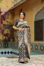 Riwayat | Handwoven Black Banarasi Katan Silk Saree