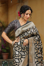 Riwayat | Handwoven Black Banarasi Katan Silk Saree