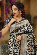 Riwayat | Handwoven Black Banarasi Katan Silk Saree