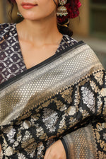 Riwayat | Handwoven Black Banarasi Katan Silk Saree