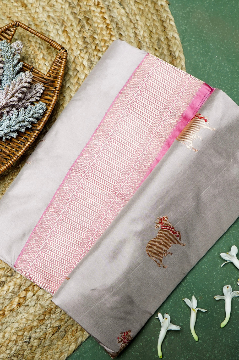 Vantara | Handwoven Grey Banarasi Katan Silk Saree