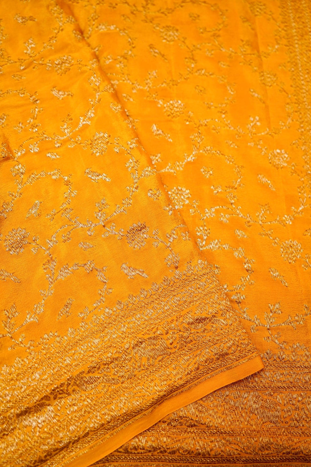 Handwoven Yellow Banarasi Crape Georgette Saree