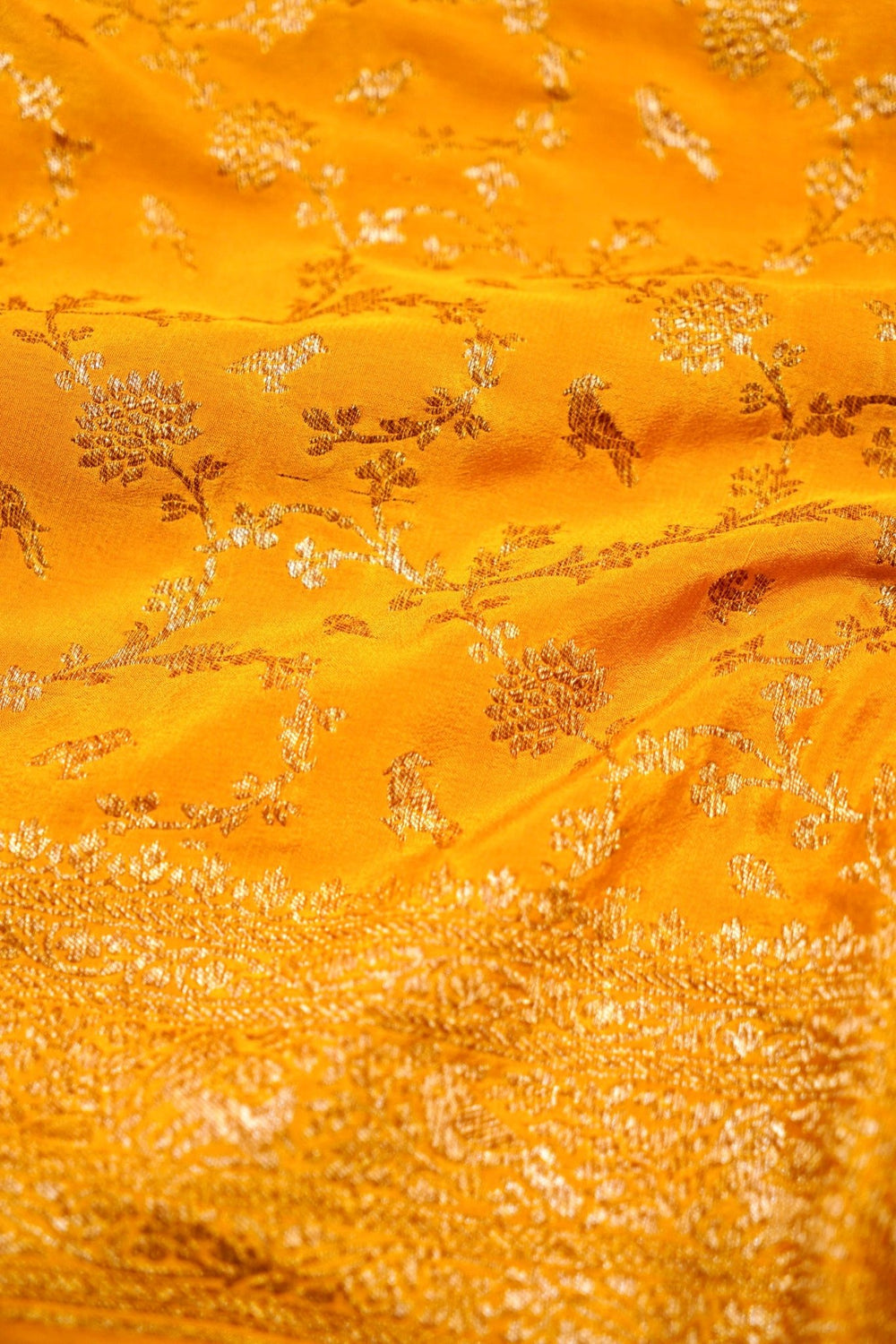 Handwoven Yellow Banarasi Crape Georgette Saree
