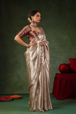 Moti | Handwoven Silver Banarasi Tissue Silk Saree