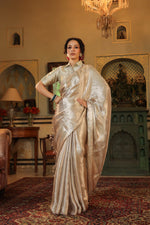 Handwoven Silver Banarasi Tissue Silk Saree