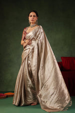 Moti | Handwoven Silver Banarasi Tissue Silk Saree