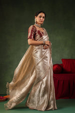 Moti | Handwoven Silver Banarasi Tissue Silk Saree