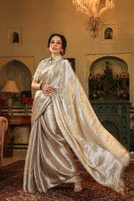 Handwoven Silver Banarasi Tissue Silk Saree