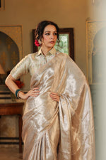 Handwoven Silver Banarasi Tissue Silk Saree