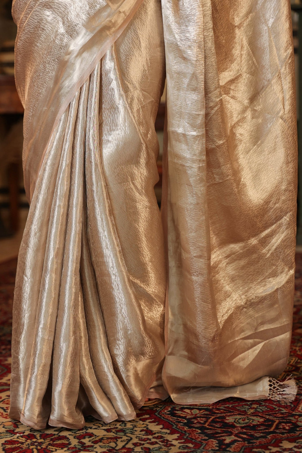 Handwoven Silver Banarasi Tissue Silk Saree