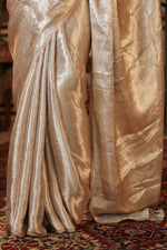 Handwoven Silver Banarasi Tissue Silk Saree