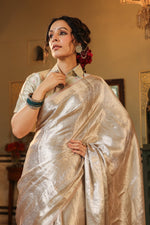 Handwoven Silver Banarasi Tissue Silk Saree