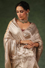 Moti | Handwoven Silver Banarasi Tissue Silk Saree