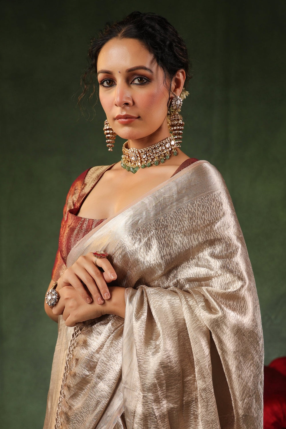 Moti | Handwoven Silver Banarasi Tissue Silk Saree