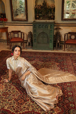 Handwoven Silver Banarasi Tissue Silk Saree