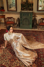 Handwoven Silver Banarasi Tissue Silk Saree