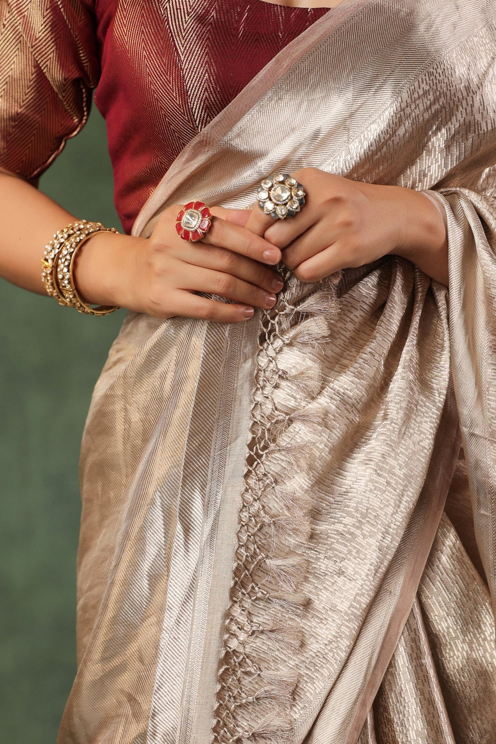 Moti | Handwoven Silver Banarasi Tissue Silk Saree