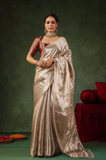 Moti | Handwoven Silver Banarasi Tissue Silk Saree