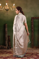 Handwoven Silver Banarasi Tissue Silk Saree