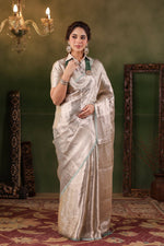 Handwoven Silver Banarasi Tissue Silk Saree