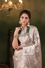 Handwoven Silver Banarasi Tissue Silk Saree
