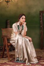 Handwoven Silver Banarasi Tissue Silk Saree