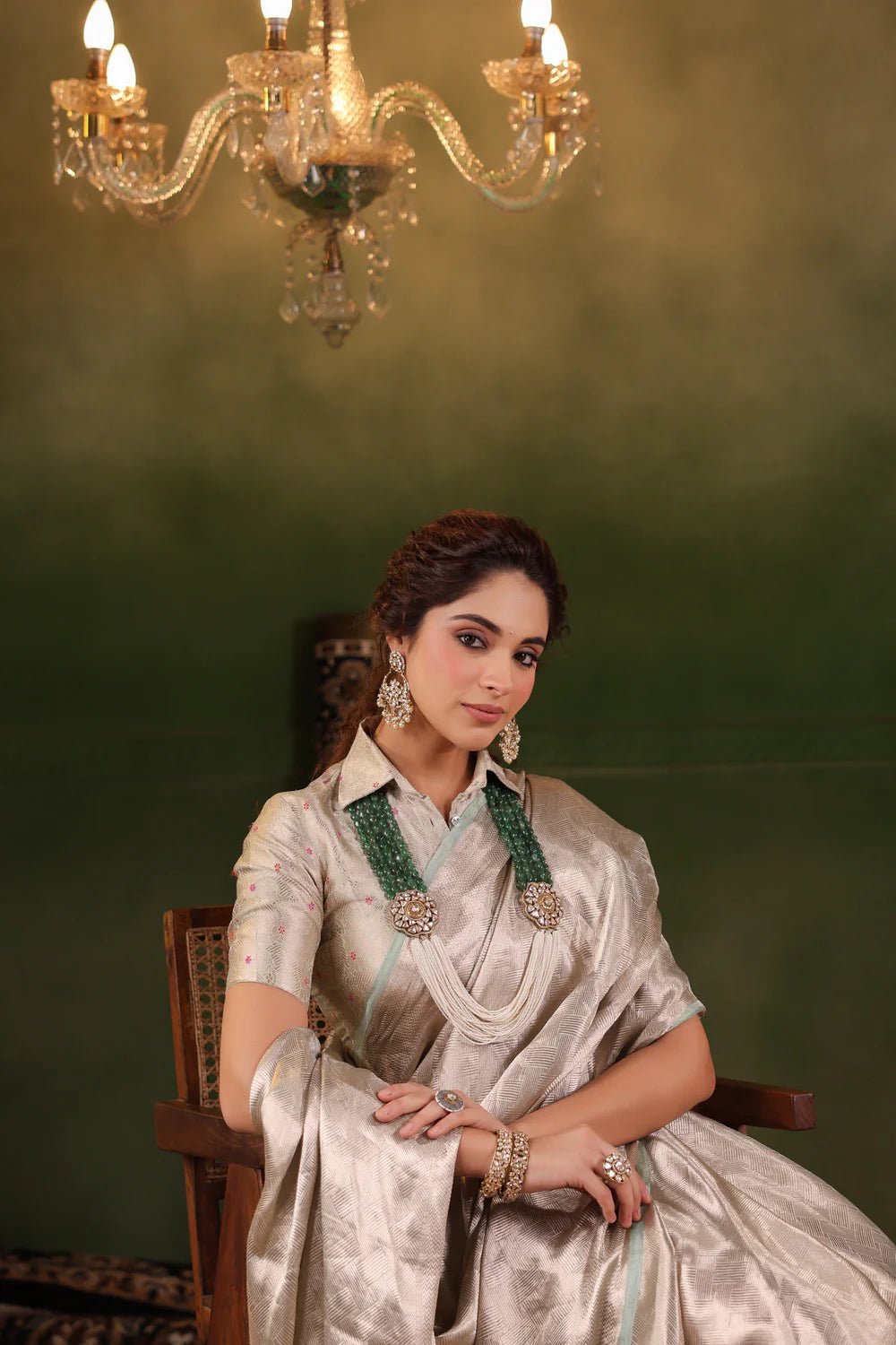 Handwoven Silver Banarasi Tissue Silk Saree
