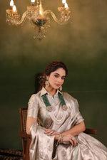 Handwoven Silver Banarasi Tissue Silk Saree