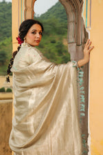 Bunkar | Handwoven Silver Banarasi Tissue Silk Saree