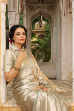 Bunkar | Handwoven Silver Banarasi Tissue Silk Saree