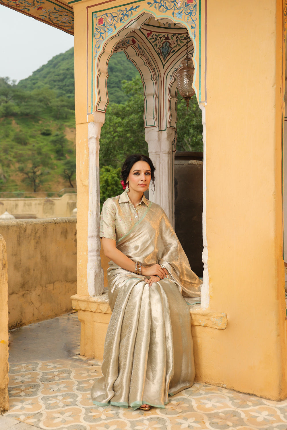 Bunkar | Handwoven Silver Banarasi Tissue Silk Saree
