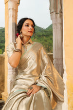 Bunkar | Handwoven Silver Banarasi Tissue Silk Saree