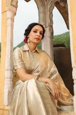 Bunkar | Handwoven Silver Banarasi Tissue Silk Saree